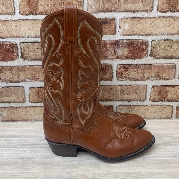 Tony‎ Lama Western Cowboy Boots Mens Size 9.5 D Brown Leather Stitching